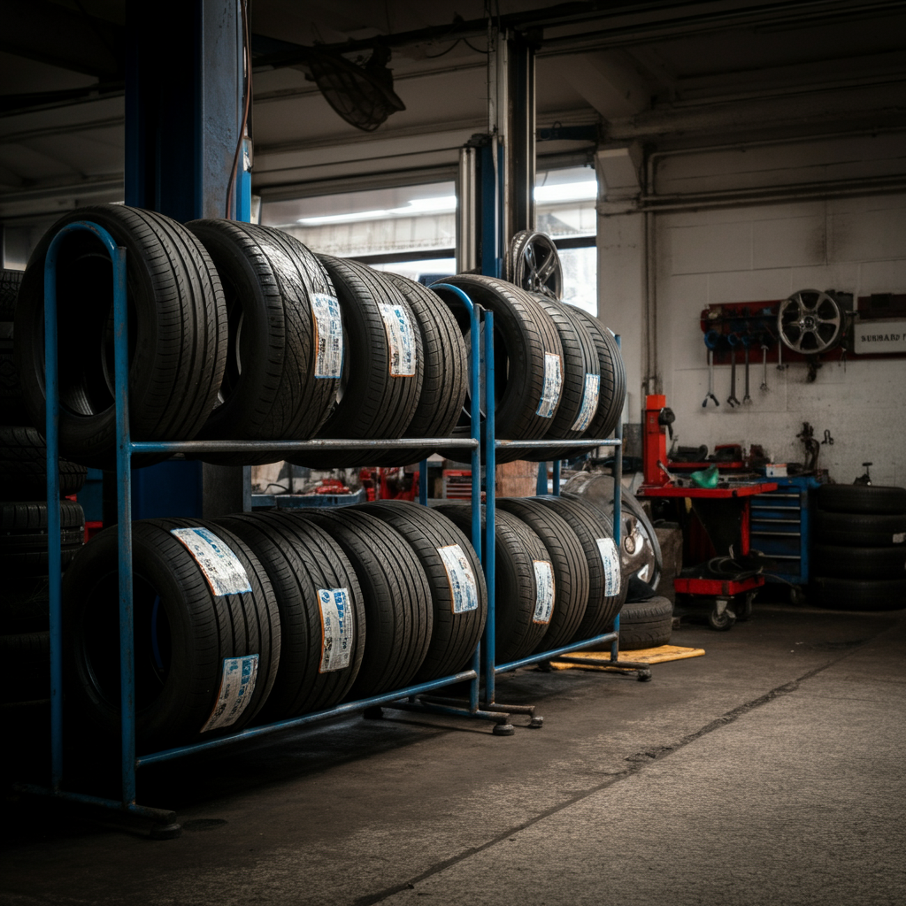 Tyres in a Hull garage on tyre rack
